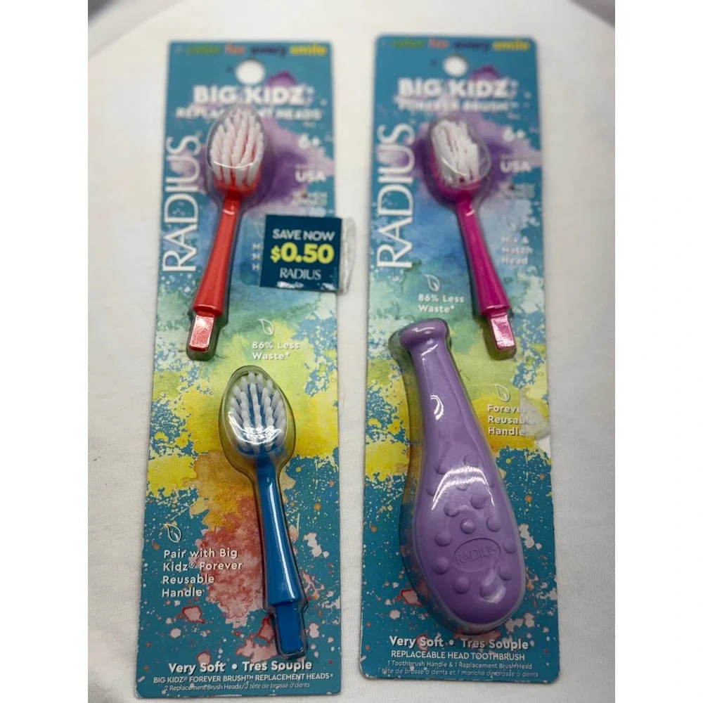 Radius Big Kidz Forever Brush Purple Handle & 2pk Replacement Heads Ages 6+ NEW